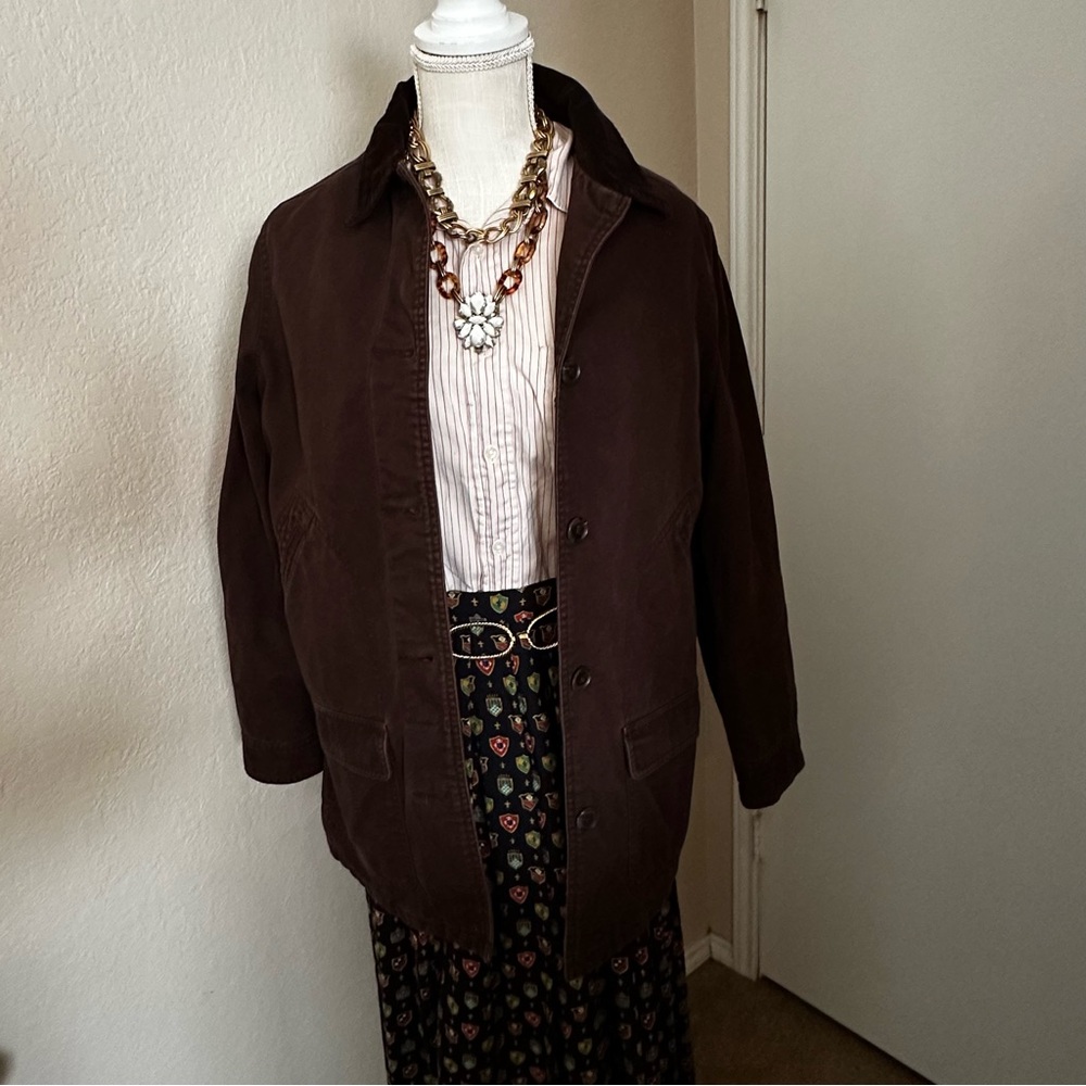 Lands' End Women’s Chocolate Brown Chore Barn Jacket Flannel Lined Size Small